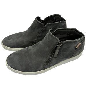 ECCO Women's Gray Nubuck Leather Side Zip Low Bootie Shoes Size 40 EU 9/9.5 US